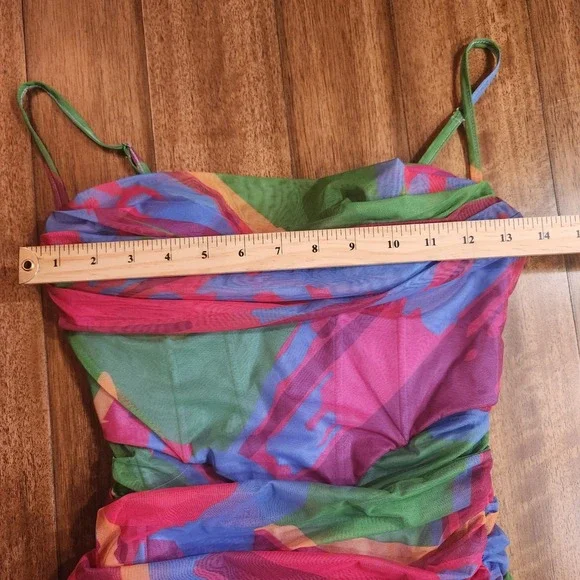 Princess Polly Ruched Mesh Bodycon Mini Dress‎ Abstract Print Strappy - Picture 7 of 9